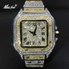 Montre-bracelets Missfox White Gold Men montre la marque Top Brand Luxury Full Diamond Square Quartz Watch Male Watch Hip Hop Out Horloge imperméable Corloge 2021 D240417
