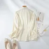 Blouses pour femmes Femmes à manches longues Neck debout lanterne Vintage Solide Chinois Murbette en mousseline de soie