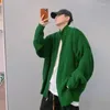 Herrenpullover Kleidung Kleidung Zip-up Grüne Reißverschluss Strickpullover männliche Strickjacke Kragen einfache Farbe Overfit lässig über Fit Y2K Streetwear