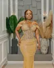 2024 ASO EBI Gold Mermaid Prom Dress Crystals Off Shoulder Evening Formal Party Second Reception 50th Birthday Engagement Gowns Dresses Robe de Soiree ZJ343