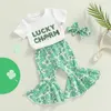 Clothing Sets St Patrick S Day Baby Girl Outfit Toddler Born Short Sleeve T-shirt Shamrock Flare Pants Headband 3Pcs Clothes Set