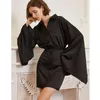 Casual jurken zomer zwart satijnen shirt jurk dames vintage elegantie los kantoor v-neck aankomst 2024