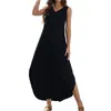 Robes décontractées pour femmes 2024 Summer Sundress Long Robe Couleur solide sans manches V Neck Split Tshirt Maxi Party