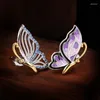 Kolczyki na stadninach Piękny fioletowy motyl szkliwa dla kobiet solidna 925 srebrna elegancka elegancka jubiria odosobnicza