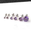 Stud Earrings Fashion Women Classic Crystal Prong Color Rose Gold Black Titanium Steel Round Cubic White Purple Zirconia Jewelry