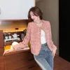 Outono inverno vintage rosa tweed weave jacket jacket mulheres pequenas fragrâncias coreanas borla de lã casacas elegantes lojas 240417