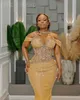 2024 ASO EBI Gold Mermaid Prom Dress Crystals Off Shoulder Evening Formal Party Second Reception 50th Birthday Engagement Gowns Dresses Robe de Soiree ZJ343