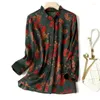 Camicette da donna birdtree floreale perla satinata a manica lunga vintage 90% seta vera elegante camicia da guai