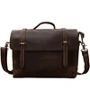 Briefcases Handmade Crazy Horse Leather Shoulder Bag For Men Genuine Cross Body Vintage Briefcase Cowhide Office Messenger