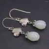 Kolczyki Dangle Real Solid 925 Sterling Silver Natural Jade Flower Women Prezent szczęśliwy