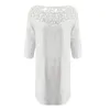 Abiti casual abiti bianchi in pizzo vuoto Donne a manica corta MIDI 2024 Summer's Women's Mujer Vestidos Robe