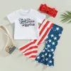 Clothing Sets Baby Girl 4th Of July Outfit Short Sleeve T-Shirt Top American Flag Bell Bottom Pants Set Summer Clothes