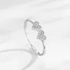 Cluster ringen S925 zilveren ring eenvoudige dubbele liefde zirkon vrouwelijk schattige zoete stijl hartvormige sieraden