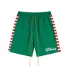 Rhude American High Street Trendy Summer Lettern stripe Stripe Holiday Beach Shorts Quick Drying Shorts للرجال