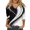 Kvinnors T-skjortor Skjorta för Fashion Casual V Neck 3/4 Sleeve Loose Printed T-Shirt Ladies Top Plus Rozmiar Topy Camisetas Femininas