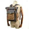 Backpack Vintage High-quality Canvas Real Leather Men's Motorcycle Fashion Designer Outdoor Travel Waterproof Folding Schoolbag