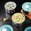 Table Mats Stainless Steel Food Container Fresh Keeping Bowl Sealed Lid Crisper Lunch Meal Prep Storage Fridge Kitchen Set Round