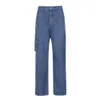 2024 Pocket Workwarwar de cintura alta calça jeans de perna reta para mulheres jeans