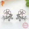 Stud Küpe Toptan Klasik 925 STERLING Gümüş Şiirsel Daisy Kiraz Blossom Clear Cz Kadın Nişan Küpe Takı Brinco