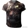 Herren-T-Shirts Übergroße Herren T-Shirt 3D Tiger Print Tees Tops Summer Casual Mens Tiermuster T-Shirt Streetwear Schnell trocken Mode Kleidung