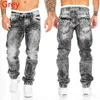 QL2N Herrarna Jeans Nya herr Sweatpants Sexiga Hole Pants Casual Autumn Man Ripped Skinny Stretch Trousers Slim Biker Blue Pencil S-3XL D240417