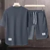 Herrspårar med kort ärm T-shirt-shorts Ställ Retro Sportkläder med Ice Silk DrawString Loose Fit Round For Active