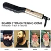 Professional Mini Ceramic Brush Hair Straightener Beard Straightening Comb Men 240412