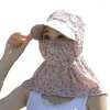 Breda randhattar Floral Women Sun Hat Protection Face Mask Sunscreen Neck Neck Te Picking Bucket Ladies/Girls H C1W7