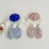 Наборы одежды 2024 EST Kids девочки Summer Comting Color Ruffles Top Toe Tees клетчатые ремешки для детей младенца дети