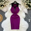 2024 Sexy Elatic Summer Knit Strap Dress Women Tank Bodycon Sundress Female Beach Buttons Midi Dress Outfit 240415