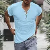 Erkek Tişörtleri Yaz Yeni Tişört Erkekler Moda Henley Yakası Tshirt Erkek Kısa Kollu Slim Teps Tees Düz Renkli Spor Tişört