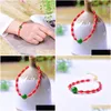 Beaded Strand Wholesale Light Red Natural Crystal Bracelets Rice Shape Bead Bracelet Lucky For Women Girl Single Lap Jewelry Drop Deli Dhqql