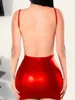 Lässige Kleider LW SXY Rückenless Solid Bodycon Faux Leder Mini Kleider Club Party kurz schwarzer nasse Look Latex Vestido