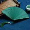 Decorative Figurines Japanese Style Chinese Full Bamboo Fan Folding Hollow Out Ancient Men And Women Handmade Small 5 Inches Dance Black