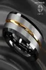 ATOP 8Mm Men039s wedding band Silver brushed Black edge Tungsten ring Gold inlay Customized Jewelry 2208137286972