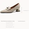 Dress Shoes Large Size For Women Pointed Toe Pumps Genuine Leather 4CM Mid Heel Office Wedding Zapatos Mujer