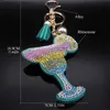 Keychains Lanyards Summer Drink Cocktail Keychain for Women/Men Tassel Rhinestone Rainbow Lemon Pendant Key Ring Holder Gift Jewelry K4933S01 Y240417