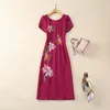 Spring Floral Hafdery Dress Sukienka z krótkim rękawem dekolt panelowy Midi Casual Sukienki S4J160110 plus rozmiar xxl