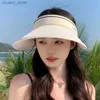 Visir Summer Hat For Women Korean Style Versatile Solid Color Sunshade Empty Top Hat Simple Anti-UV Sunscreen Sun Hat Large Brim Y240417