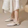 Scarpe eleganti Leehmzay size 34-40 donne muli sandali vera slingback in pelle scintillante di rinestone grido tacchi a metà mezzo scivolo quotidianamente