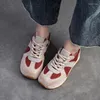 Casual Shoes Johnature 2024 Genuine Leather Sneakers Mixed Colors Sports Round Toe Lacd-up Versatile Women's Flat