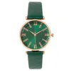 Wristwatches Luxury Ladies Brand Diamond Roman Design Lady Watches Dress Quartz Watch Fashion Green Leather Strap Women d240417