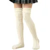 Women Socks 1 Pair Winter Stockings Thickened Knitted High Elasticity Over Knee Length Twist Warm Soft Skirt Boots Tights