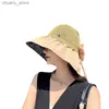 Visores 2022 Summer Sol Gat Femenino Protección solar Protección UV Big Brim Cubra de cara con sombrero de paja Sun Bucket Y240417