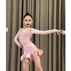 Giyim Setleri Gelişmiş Versiyon Latin Dans Eğitim Elbisesi 2024 Sonbahar ve Kış Çocukları Nazik Pembe Uzun Kollu Takım