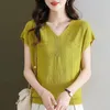 T-shirts pour femmes Summer coréen en V V glacons de glace Pullover Fashion Fashion T-shirt Button Splice Casual Polyday
