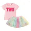 Kledingsets Bulingna Toddler Baby Girl Birthday Outfit Twee Three Four Five Six Six Borduurwerk T-shirt Tutu Rok Cake Smash Summer