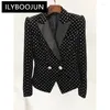 Costumes pour femmes Black Velvet Womens Blazer 2024 Automne Hiver Designer Lion Button Slim Round Polka Dot Tenfit Jacket Formel Blazers