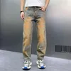 Jeans masculin peint à la main pantalon de jambe de singe lavé desserré des coutures de denim y2k mâle