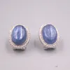 Stud Earrings Real Silver 925 For Women Female Girl Gold Korean Blue Chalcedony National Style Personality